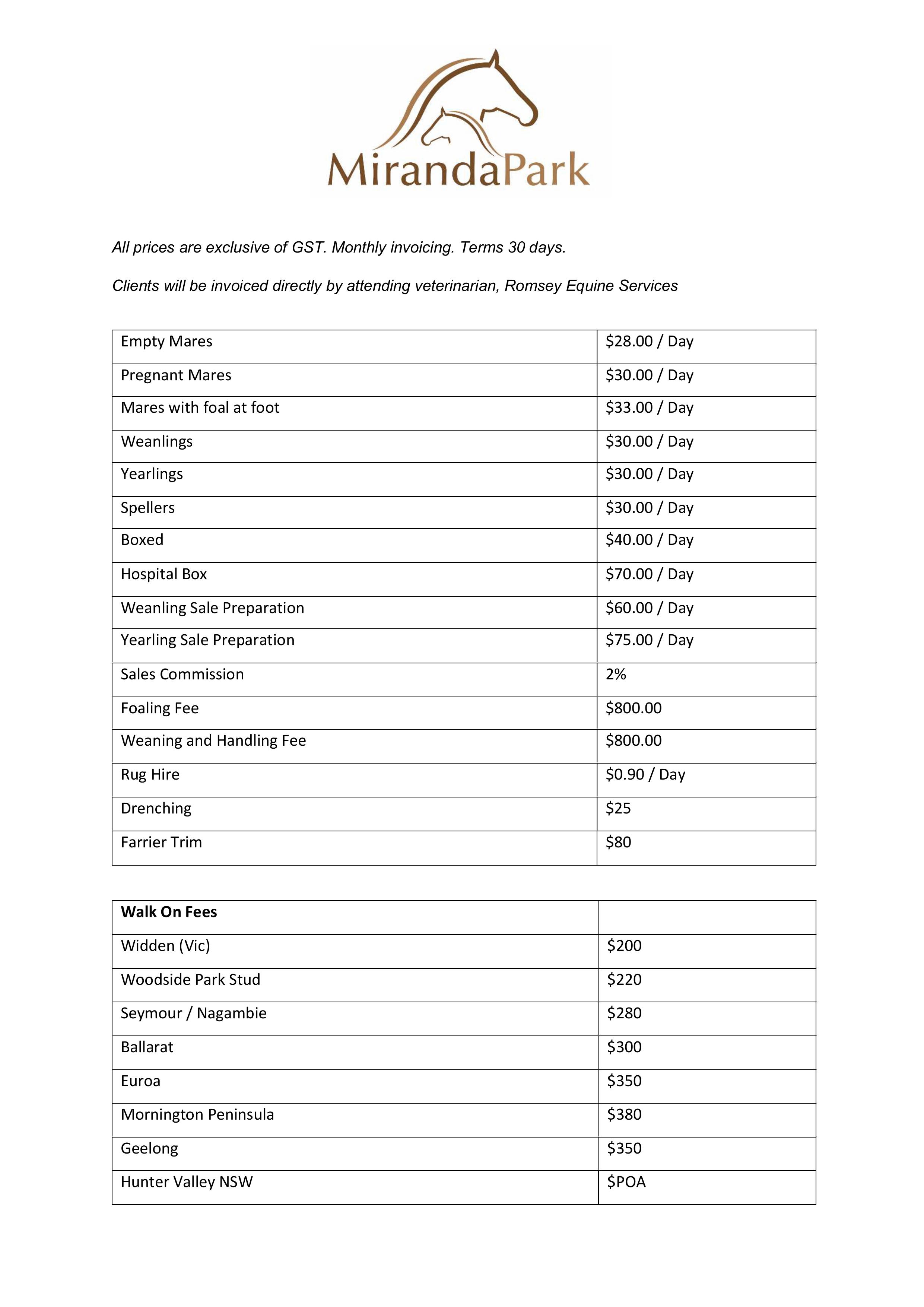 Fee Schedule
